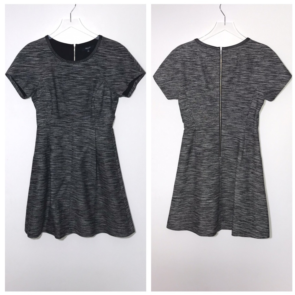 Madewell Tweed Skater Dress Leather Trim - Picture 2 of 8